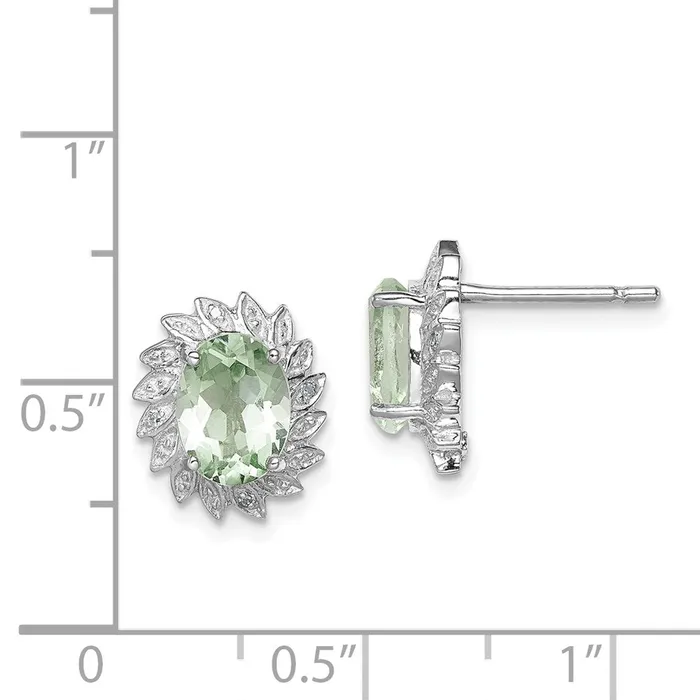 Goldia Earrings Sterling Silver Rhodium Green Quartz Diamond Earrings