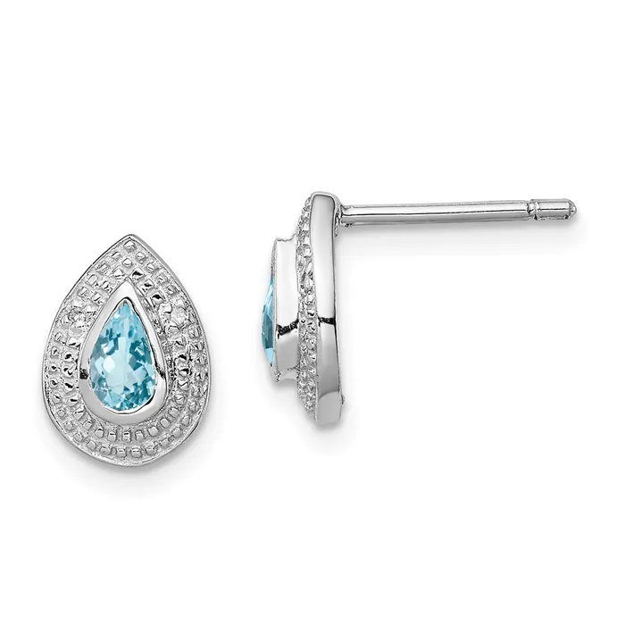 Goldia Earrings Sterling Silver Rhodium Light Swiss Blue Topaz and Diamond Post Earrings Goldia Earrings Sterling Silver Rhodium Light Swiss Blue Topaz and Diamond Post Earrings