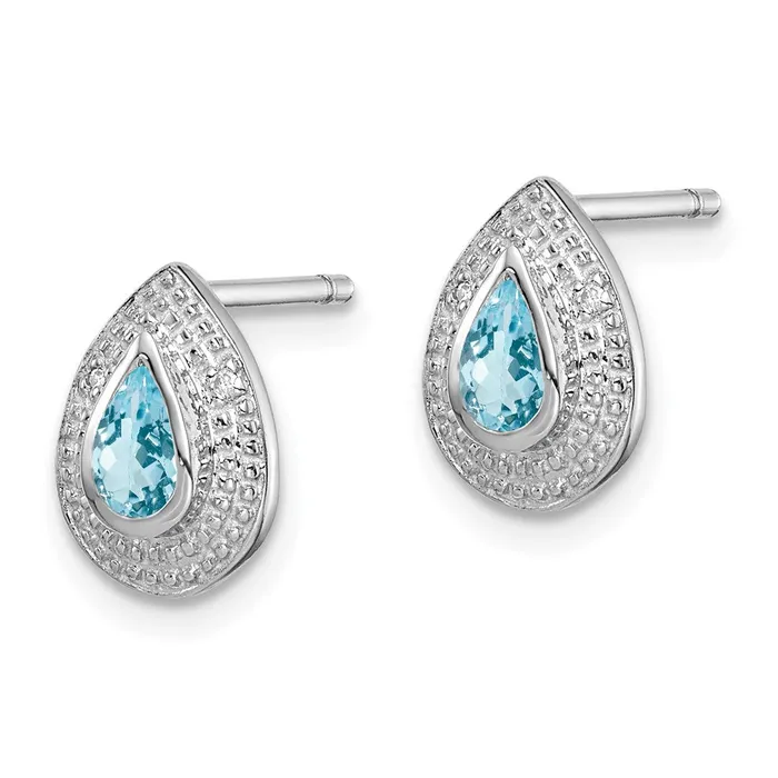 Goldia Earrings Sterling Silver Rhodium Light Swiss Blue Topaz and Diamond Post Earrings