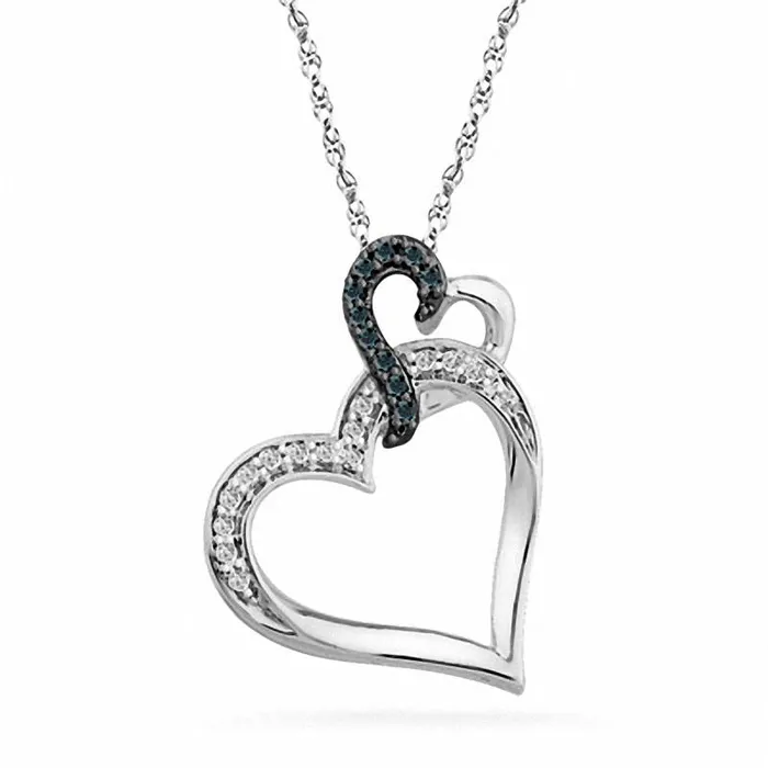 Goldia Enhanced Blue and White Natural Diamond Accent Tilted Double Heart Pendant in Sterling Silver Necklaces Goldia Enhanced Blue and White Natural Diamond Accent Tilted Double Heart Pendant in Sterling Silver Necklaces