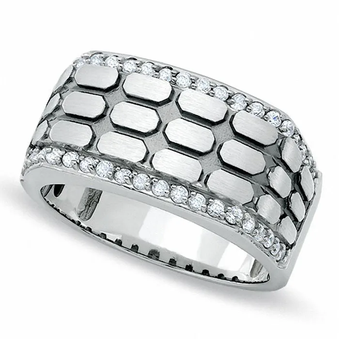 Goldia Mens 038 CT TW Natural Diamond Brick Pattern Band in Solid 14K White Gold Rings Goldia Mens 038 CT TW Natural Diamond Brick Pattern Band in Solid 14K White Gold Rings