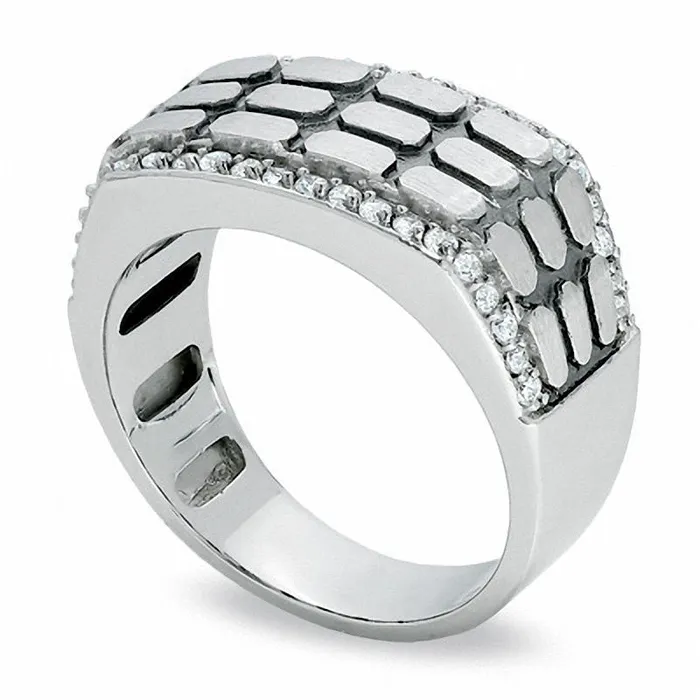 Goldia Mens 038 CT TW Natural Diamond Brick Pattern Band in Solid 14K White Gold Rings Goldia Mens 038 CT TW Natural Diamond Brick Pattern Band in Solid 14K White Gold Rings