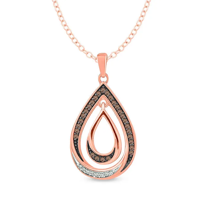 Goldia Necklaces 017 CT TW Champagne and White Natural Diamond Double PearShaped Pendant in 10K Rose Gold Goldia Necklaces 017 CT TW Champagne and White Natural Diamond Double PearShaped Pendant in 10K Rose Gold