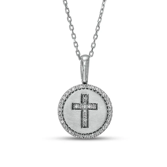 Goldia Necklaces 02 CT TW Natural Diamond Frame Cross in Circle Pendant in Sterling Silver Goldia Necklaces 02 CT TW Natural Diamond Frame Cross in Circle Pendant in Sterling Silver