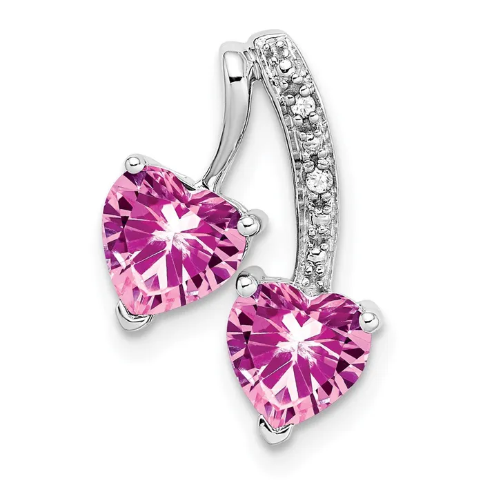 Goldia Necklaces 14k White Gold Created Pink Sapphire and Real Diamond 2Heart Pendant Goldia Necklaces 14k White Gold Created Pink Sapphire and Real Diamond 2Heart Pendant