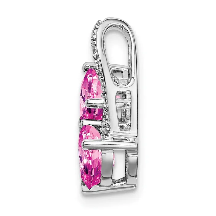 Goldia Necklaces 14k White Gold Created Pink Sapphire and Real Diamond 2Heart Pendant