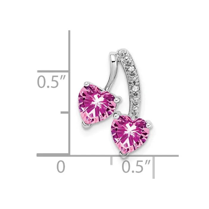 Goldia Necklaces 14k White Gold Created Pink Sapphire and Real Diamond 2Heart Pendant