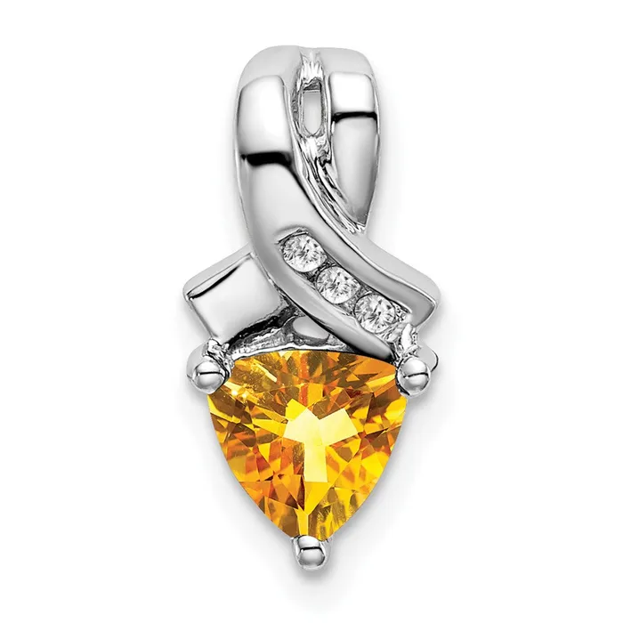 Goldia Necklaces 14k White Gold Trillion Citrine and Real Diamond Pendant