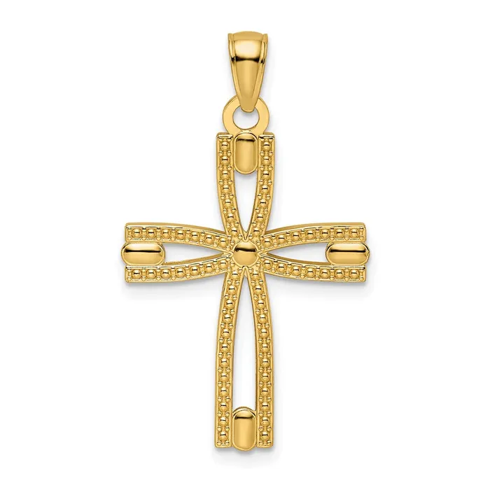 Goldia Necklaces 14k Yellow Gold Beaded u0026 Polished Cross Pendant