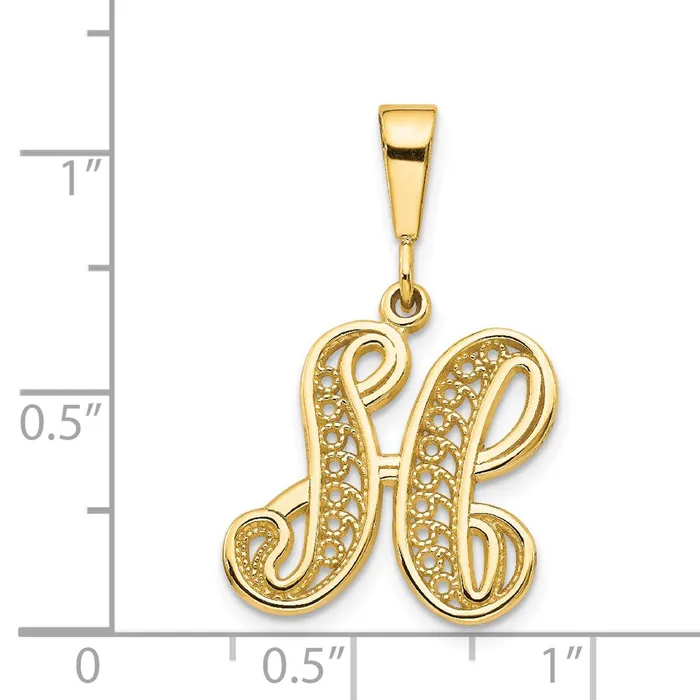 Goldia Necklaces 14k Yellow GoldY Polished Script Filigree Letter H Initial Pendant