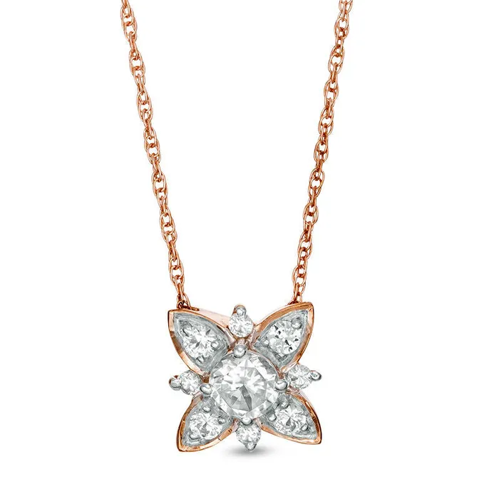 Goldia Necklaces 43mm LabCreated White Sapphire Floral Necklace in Sterling Silver with 14K Rose Gold Plate Goldia Necklaces 43mm LabCreated White Sapphire Floral Necklace in Sterling Silver with 14K Rose Gold Plate