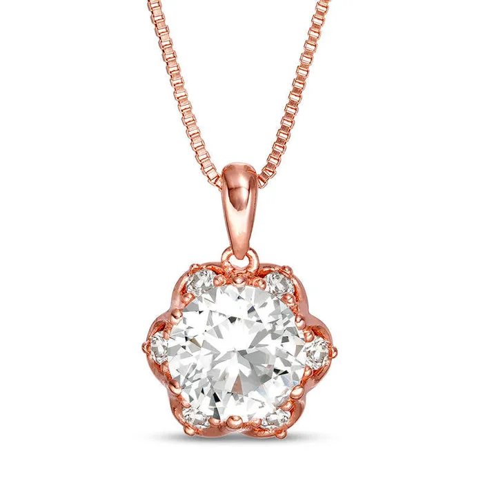 Goldia Necklaces 80mm LabCreated White Sapphire Flower Frame Pendant in Sterling Silver with 18K Rose Gold Plate Goldia Necklaces 80mm LabCreated White Sapphire Flower Frame Pendant in Sterling Silver with 18K Rose Gold Plate