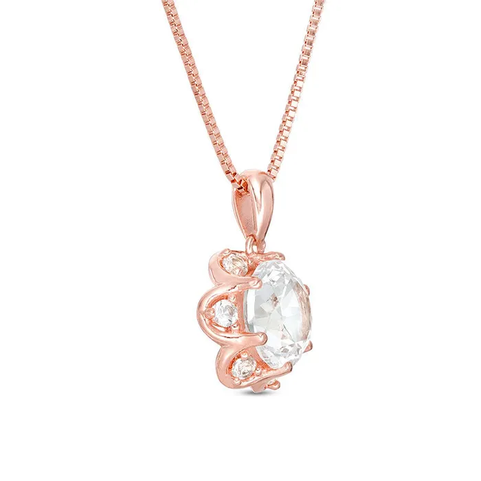 Goldia Necklaces 80mm LabCreated White Sapphire Flower Frame Pendant in Sterling Silver with 18K Rose Gold Plate Goldia Necklaces 80mm LabCreated White Sapphire Flower Frame Pendant in Sterling Silver with 18K Rose Gold Plate