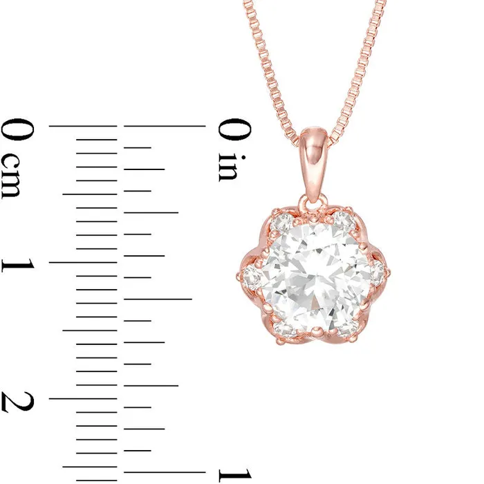 Goldia Necklaces 80mm LabCreated White Sapphire Flower Frame Pendant in Sterling Silver with 18K Rose Gold Plate Goldia Necklaces 80mm LabCreated White Sapphire Flower Frame Pendant in Sterling Silver with 18K Rose Gold Plate