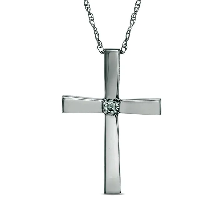 Goldia Necklaces Natural Clarity Enhanced Accent Solitaire Cross Pendant in 10K White Gold Goldia Necklaces Natural Clarity Enhanced Accent Solitaire Cross Pendant in 10K White Gold