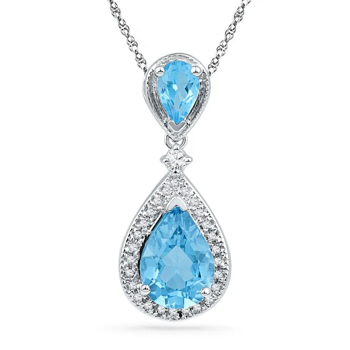 Goldia Necklaces PearShaped Blue Topaz LabCreated White Sapphire and Diamond Accent Pendant in Sterling Silver Goldia Necklaces PearShaped Blue Topaz LabCreated White Sapphire and Diamond Accent Pendant in Sterling Silver