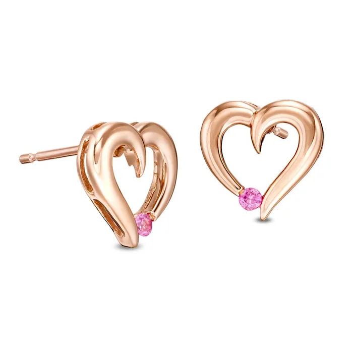 Goldia Pink Sapphire Loop Heart Stud Earrings in 14K Rose Gold Earrings