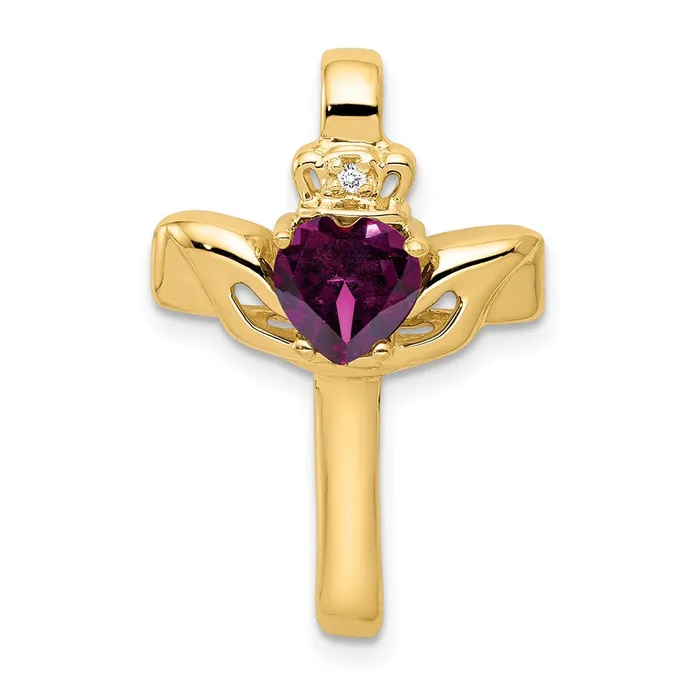 Goldia PreStyled Sets 14k Yellow Gold 6mm Claddagh Rhodolite Garnet AA Diamond Cross Slide
