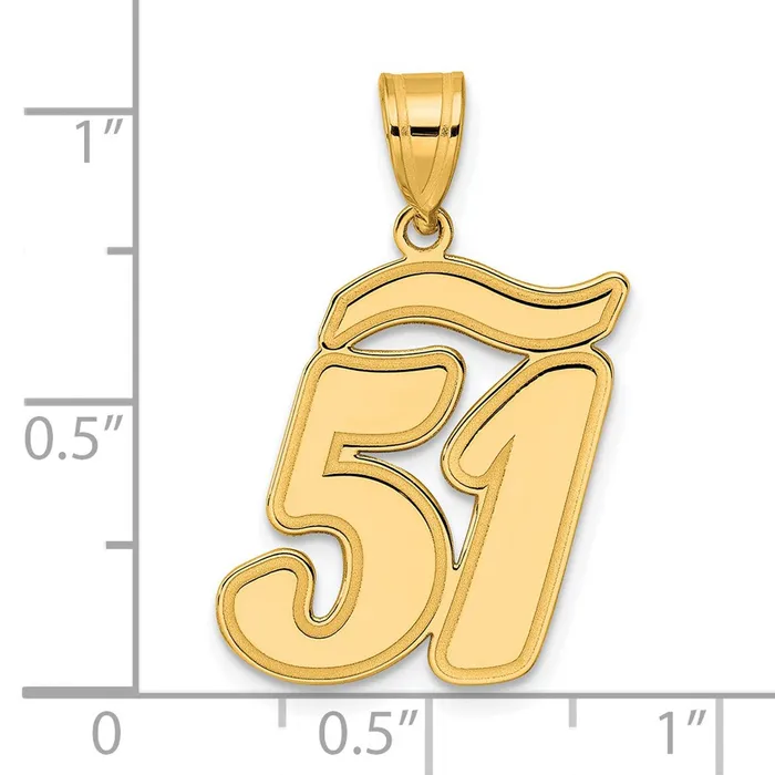 Goldia PreStyled Sets 14k Yellow Gold Brushed Border Script Number 51 Pendant
