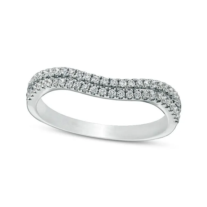 Goldia Previously Owned 025 CT TW Natural Diamond Double Contour Anniversary Band in Solid 10K White Gold Rings Goldia Previously Owned 025 CT TW Natural Diamond Double Contour Anniversary Band in Solid 10K White Gold Rings
