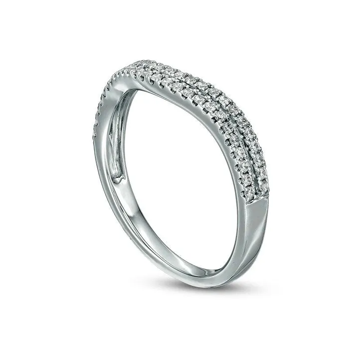 Goldia Previously Owned 025 CT TW Natural Diamond Double Contour Anniversary Band in Solid 10K White Gold Rings Goldia Previously Owned 025 CT TW Natural Diamond Double Contour Anniversary Band in Solid 10K White Gold Rings