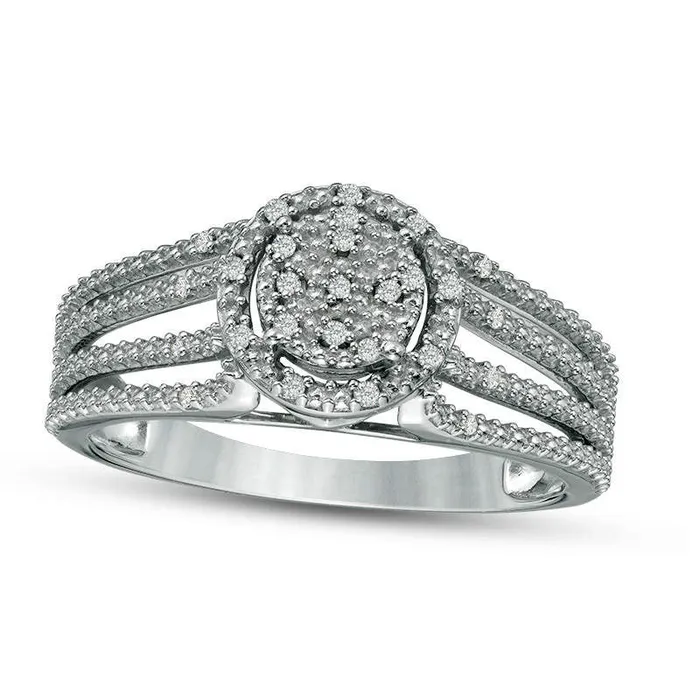 Goldia Rings 007 CT TW Natural Diamond Frame MultiRow Split Shank Ring in Sterling Silver Goldia Rings 007 CT TW Natural Diamond Frame MultiRow Split Shank Ring in Sterling Silver