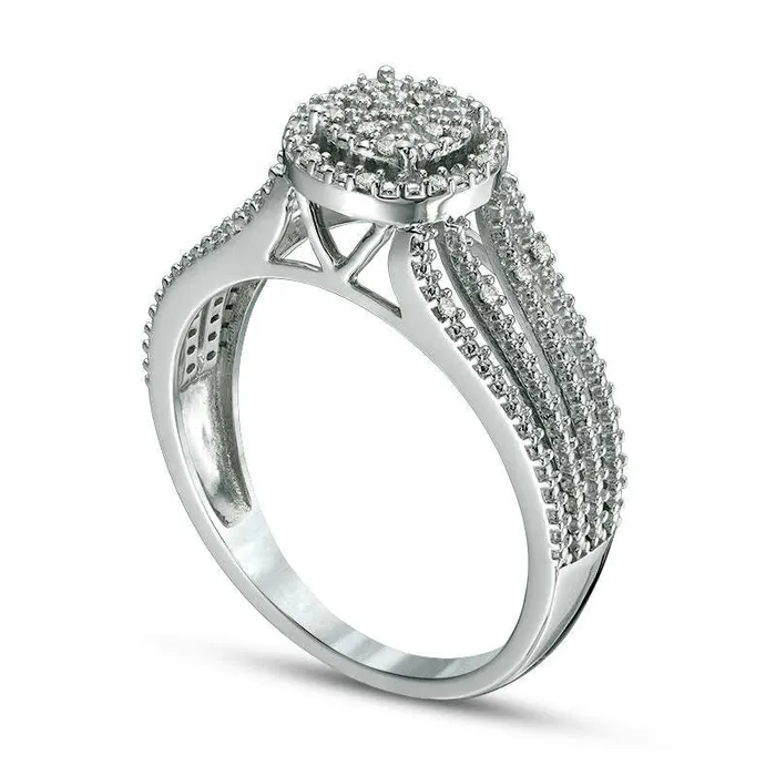 Goldia Rings 007 CT TW Natural Diamond Frame MultiRow Split Shank Ring in Sterling Silver Goldia Rings 007 CT TW Natural Diamond Frame MultiRow Split Shank Ring in Sterling Silver