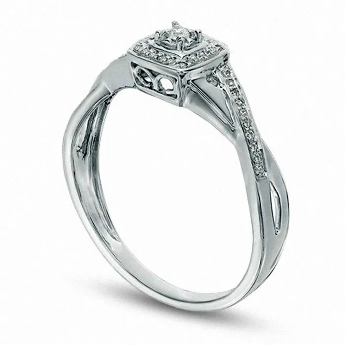 Goldia Rings 010 CT TW Natural Diamond Cushion Frame Twist Promise Ring in Solid 10K White Gold Goldia Rings 010 CT TW Natural Diamond Cushion Frame Twist Promise Ring in Solid 10K White Gold