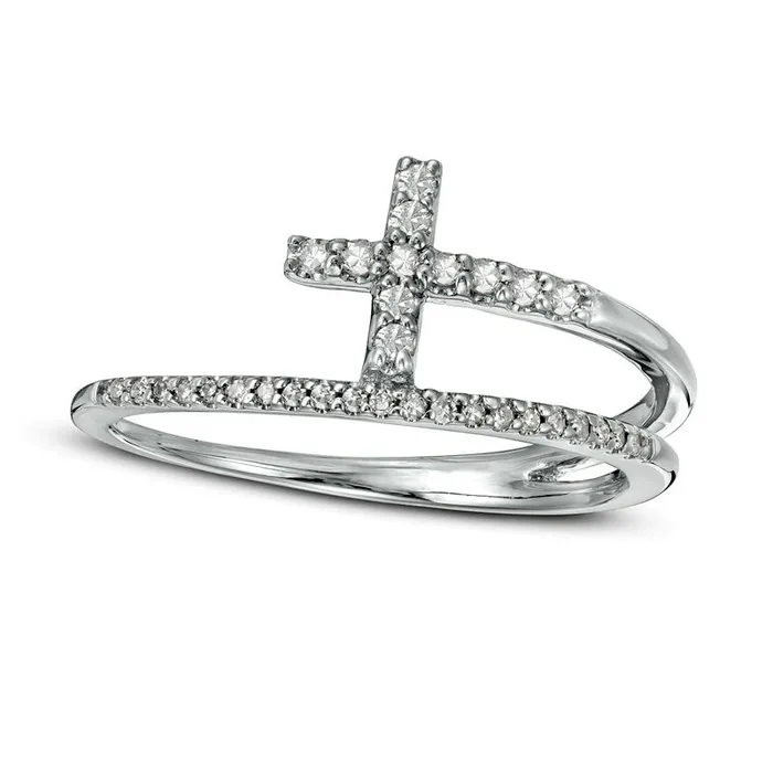 Goldia Rings 017 CT TW Natural Diamond Cross Split Shank Stacked Ring in Solid 10K White Gold Goldia Rings 017 CT TW Natural Diamond Cross Split Shank Stacked Ring in Solid 10K White Gold