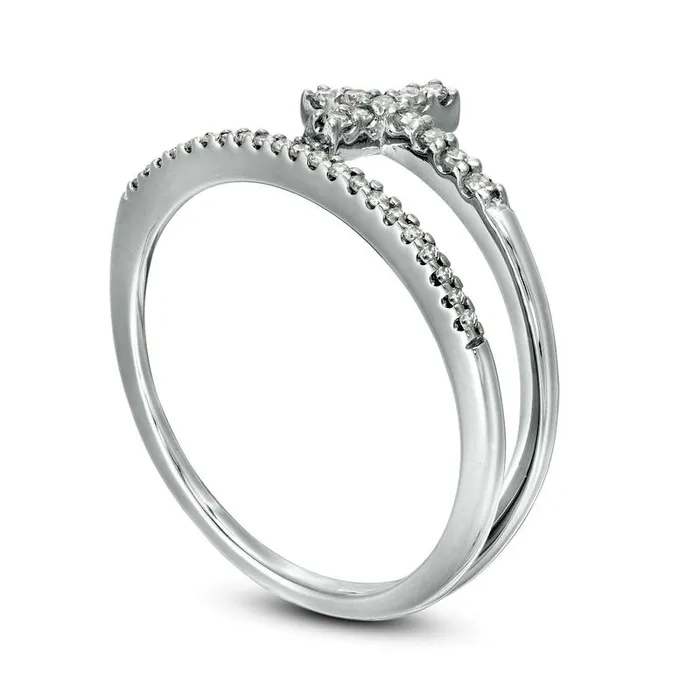 Goldia Rings 017 CT TW Natural Diamond Cross Split Shank Stacked Ring in Solid 10K White Gold Goldia Rings 017 CT TW Natural Diamond Cross Split Shank Stacked Ring in Solid 10K White Gold