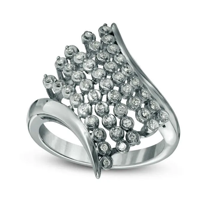 Goldia Rings 020 CT TW Natural Diamond MultiRow Bypass Ring in Sterling Silver Goldia Rings 020 CT TW Natural Diamond MultiRow Bypass Ring in Sterling Silver