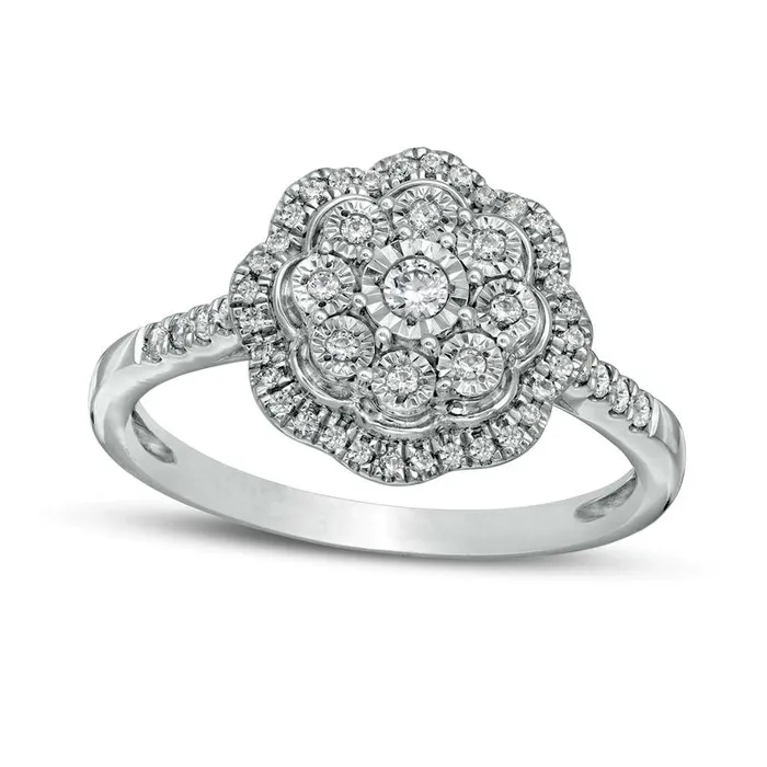 Goldia Rings 025 CT TW Composite Natural Diamond Scallop Frame Promise Ring in Sterling Silver Goldia Rings 025 CT TW Composite Natural Diamond Scallop Frame Promise Ring in Sterling Silver