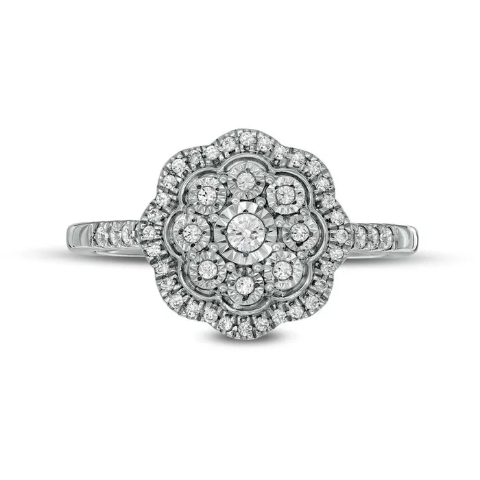 Goldia Rings 025 CT TW Composite Natural Diamond Scallop Frame Promise Ring in Sterling Silver Goldia Rings 025 CT TW Composite Natural Diamond Scallop Frame Promise Ring in Sterling Silver