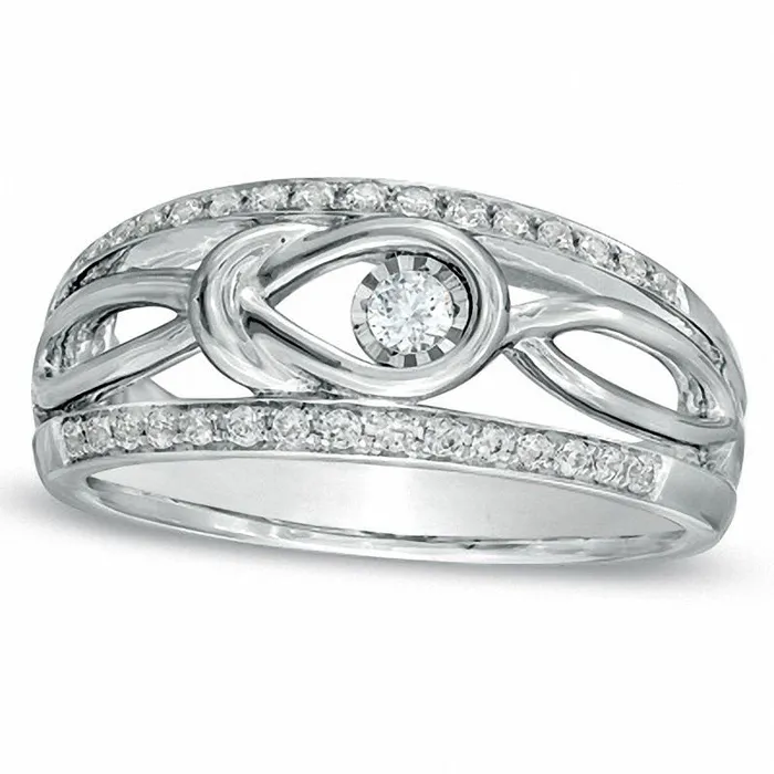 Goldia Rings 025 CT TW Everlon Natural Diamond Knot Band in Sterling Silver Goldia Rings 025 CT TW Everlon Natural Diamond Knot Band in Sterling Silver