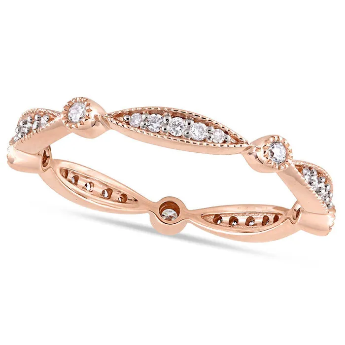 Goldia Rings 025 CT TW Natural Diamond Alternating Antique VintageStyle Eternity Wedding Band in Solid 10K Rose Gold Goldia Rings 025 CT TW Natural Diamond Alternating Antique VintageStyle Eternity Wedding Band in Solid 10K Rose Gold