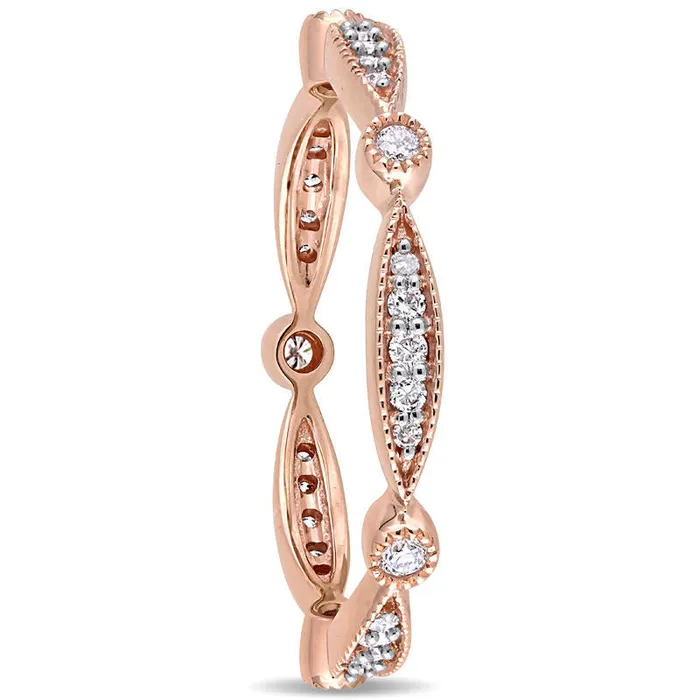 Goldia Rings 025 CT TW Natural Diamond Alternating Antique VintageStyle Eternity Wedding Band in Solid 10K Rose Gold Goldia Rings 025 CT TW Natural Diamond Alternating Antique VintageStyle Eternity Wedding Band in Solid 10K Rose Gold