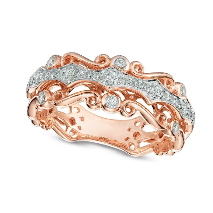 Goldia Rings 025 CT TW Natural Diamond Antique VintageInspired Scroll Band in Solid 10K Rose Gold Goldia Rings 025 CT TW Natural Diamond Antique VintageInspired Scroll Band in Solid 10K Rose Gold