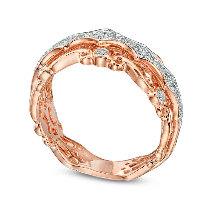 Goldia Rings 025 CT TW Natural Diamond Antique VintageInspired Scroll Band in Solid 10K Rose Gold Goldia Rings 025 CT TW Natural Diamond Antique VintageInspired Scroll Band in Solid 10K Rose Gold