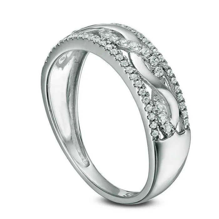 Goldia Rings 025 CT TW Natural Diamond Twist Wedding Band in Solid 10K White Gold Goldia Rings 025 CT TW Natural Diamond Twist Wedding Band in Solid 10K White Gold