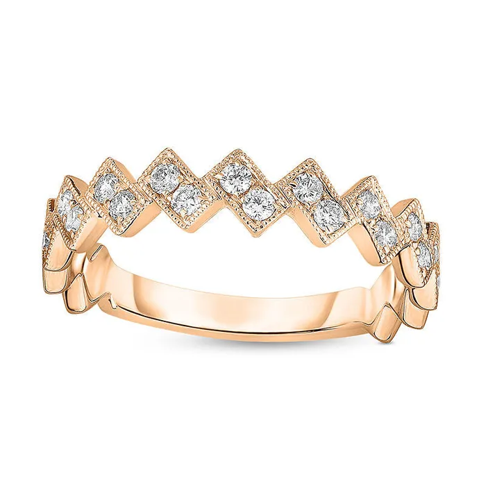 Goldia Rings 025 CT TW Natural Diamond TwoStone ZigZag Antique VintageStyle Stackable Band in Solid 10K Rose Gold Goldia Rings 025 CT TW Natural Diamond TwoStone ZigZag Antique VintageStyle Stackable Band in Solid 10K Rose Gold