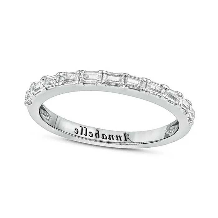 Goldia Rings 033 CT TW Baguette Natural Diamond Engravable Anniversary Band in Solid 10K White Gold 1 Line Goldia Rings 033 CT TW Baguette Natural Diamond Engravable Anniversary Band in Solid 10K White Gold 1 Line