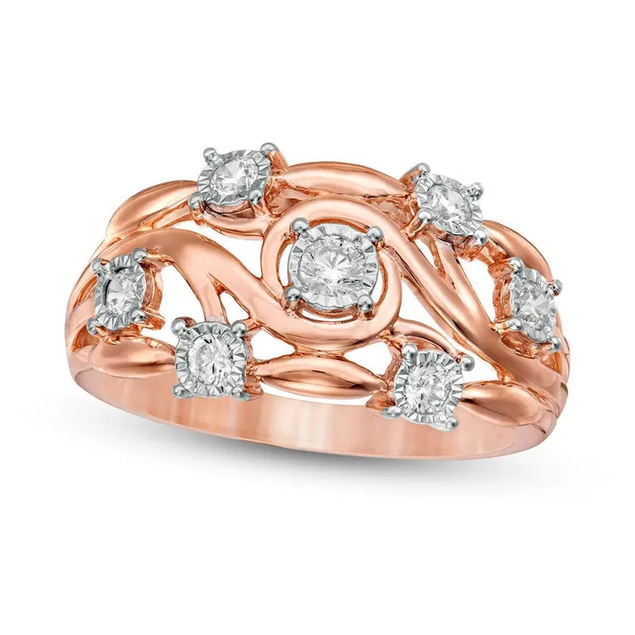 Goldia Rings 033 CT TW Natural Diamond Woven Scroll Ring in Solid 10K Rose Gold Goldia Rings 033 CT TW Natural Diamond Woven Scroll Ring in Solid 10K Rose Gold
