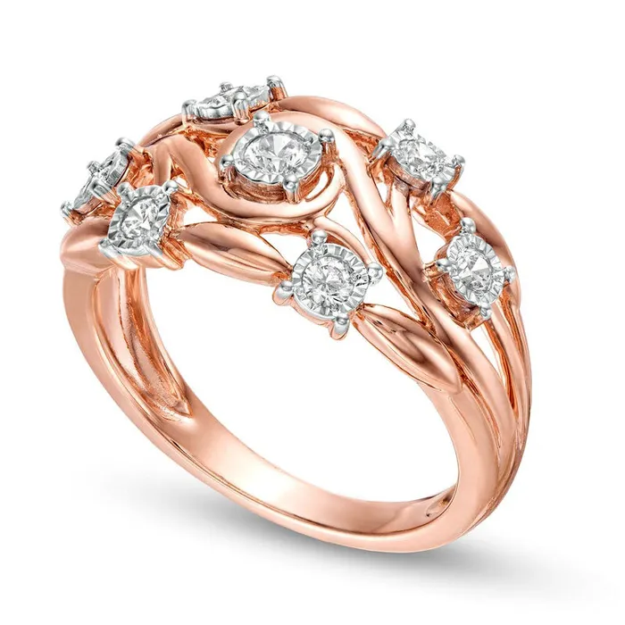 Goldia Rings 033 CT TW Natural Diamond Woven Scroll Ring in Solid 10K Rose Gold Goldia Rings 033 CT TW Natural Diamond Woven Scroll Ring in Solid 10K Rose Gold