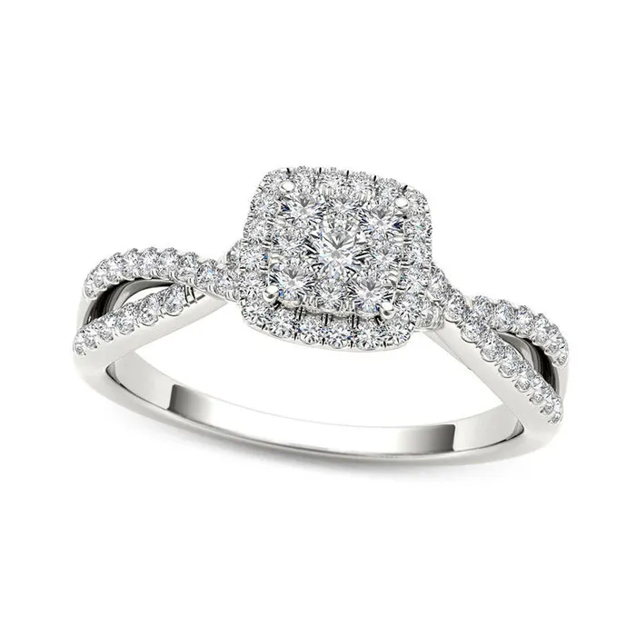 Goldia Rings 050 CT TW Composite Natural Diamond Square Frame Twist Engagement Ring in Solid 14K White Gold Goldia Rings 050 CT TW Composite Natural Diamond Square Frame Twist Engagement Ring in Solid 14K White Gold
