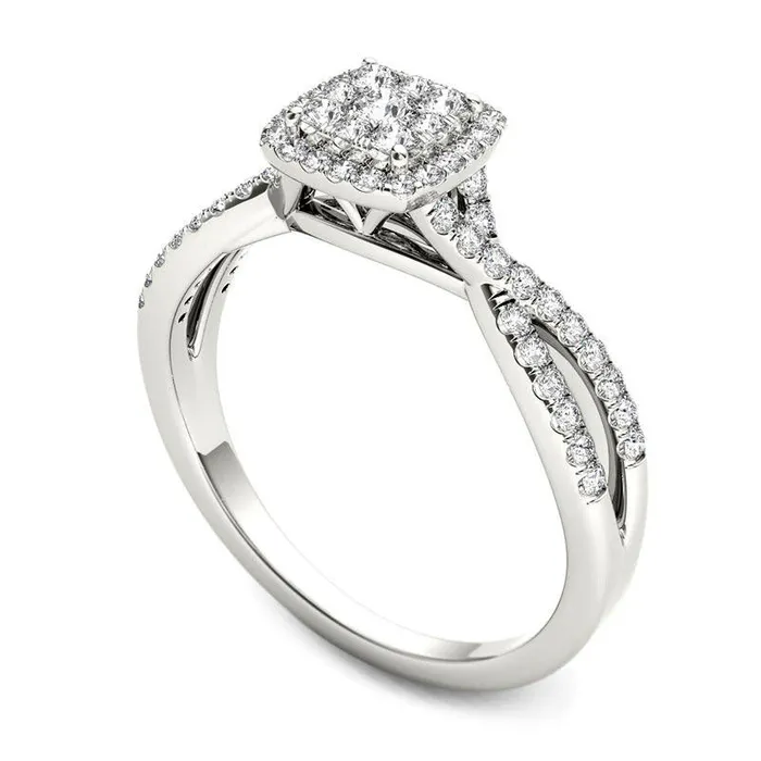 Goldia Rings 050 CT TW Composite Natural Diamond Square Frame Twist Engagement Ring in Solid 14K White Gold Goldia Rings 050 CT TW Composite Natural Diamond Square Frame Twist Engagement Ring in Solid 14K White Gold