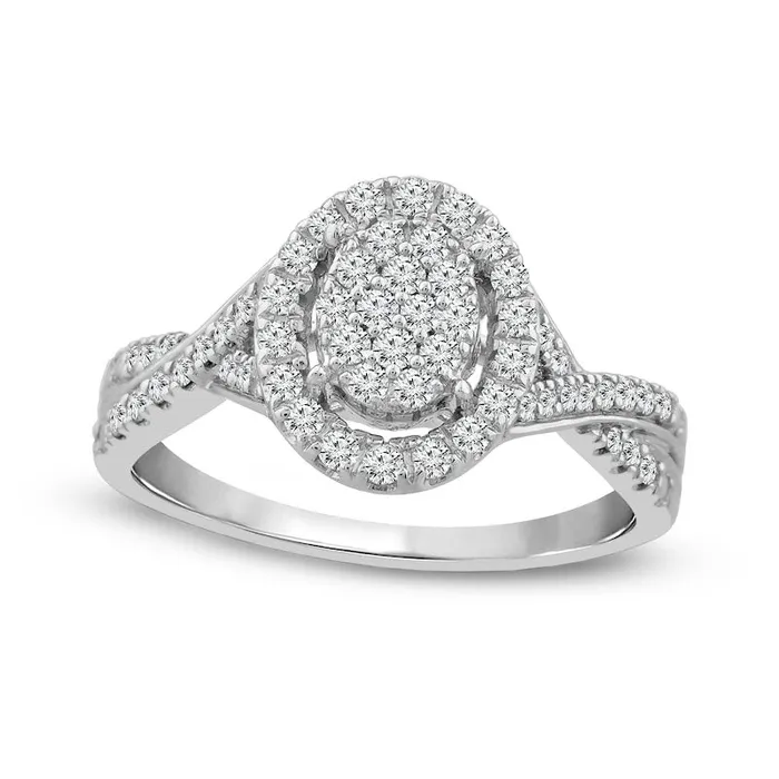 Goldia Rings 050 CT TW Composite Oval Natural Diamond Frame Twist Shank Engagement Ring in Solid 10K White Gold Goldia Rings 050 CT TW Composite Oval Natural Diamond Frame Twist Shank Engagement Ring in Solid 10K White Gold