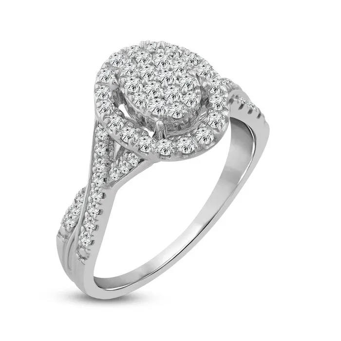 Goldia Rings 050 CT TW Composite Oval Natural Diamond Frame Twist Shank Engagement Ring in Solid 10K White Gold Goldia Rings 050 CT TW Composite Oval Natural Diamond Frame Twist Shank Engagement Ring in Solid 10K White Gold