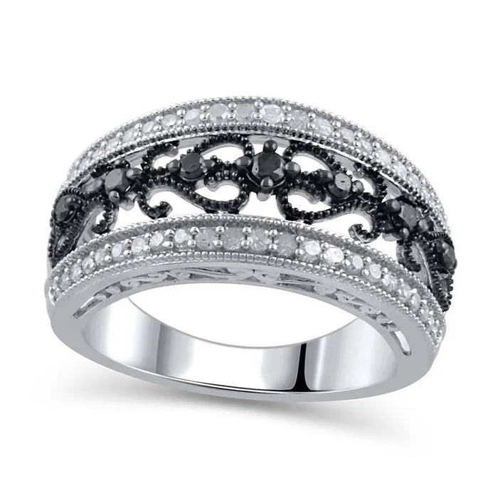 Goldia Rings 050 CT TW Enhanced Black and White Natural Diamond Antique VintageStyle Anniversary Band in Sterling Silver Goldia Rings 050 CT TW Enhanced Black and White Natural Diamond Antique VintageStyle Anniversary Band in Sterling Silver