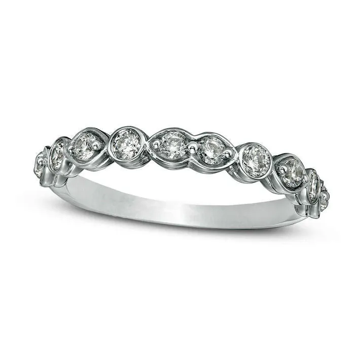 Goldia Rings 050 CT TW Natural Diamond Art Deco Alternating Wedding Band in Solid 10K White Gold