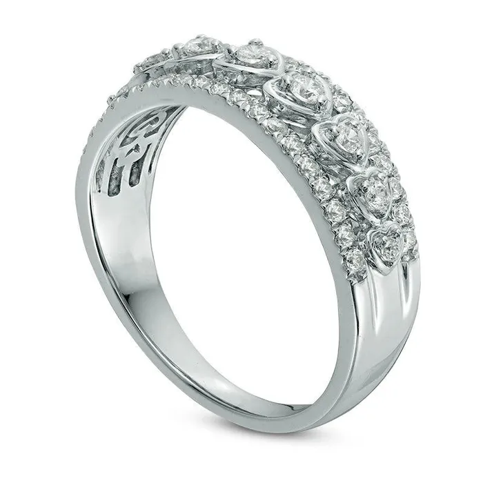 Goldia Rings 050 CT TW Natural Diamond Heart Frame Nine Stone Anniversary Band in Solid 14K White Gold Goldia Rings 050 CT TW Natural Diamond Heart Frame Nine Stone Anniversary Band in Solid 14K White Gold